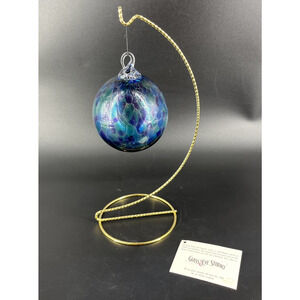 Glass Eye Studio Blown Glass Ornament 3" Textured Art Orb Purple/Blue